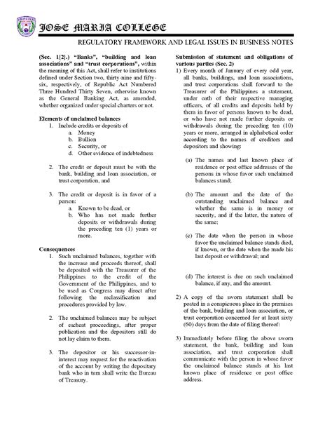 Secrecy of Bank Deposits and Unclaimed Balances .